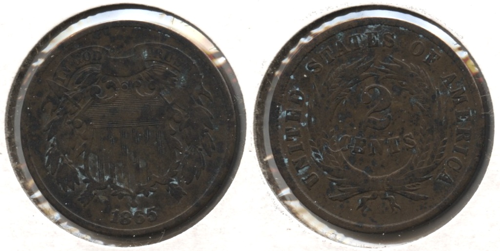 1865 Two Cent Piece Good-4 #v Green Spots