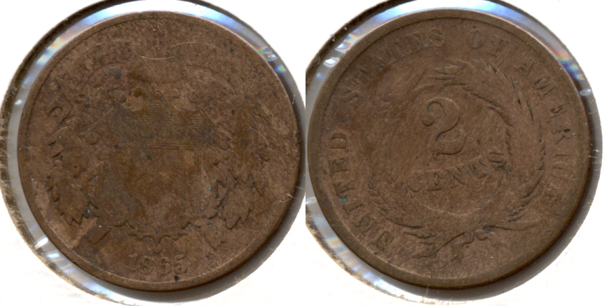 1865 Two Cent Piece VG-8 h Cleaned