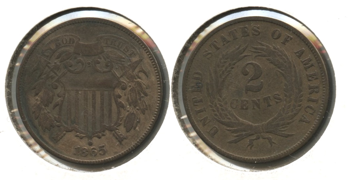 1865 Two Cent Piece VG-8 #q Cleaned