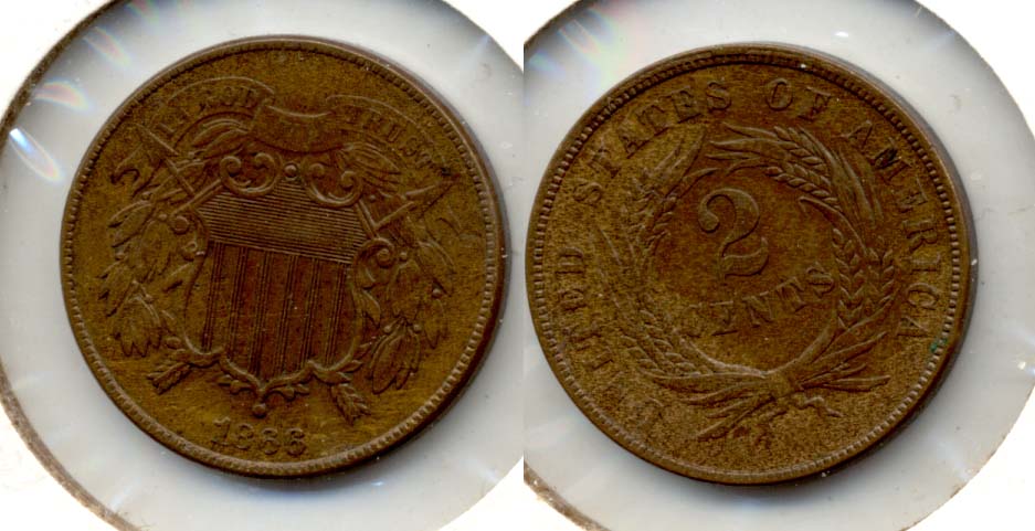1866 Two Cent Piece AU-50