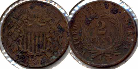 1866 Two Cent Piece VG-8 a Corroded
