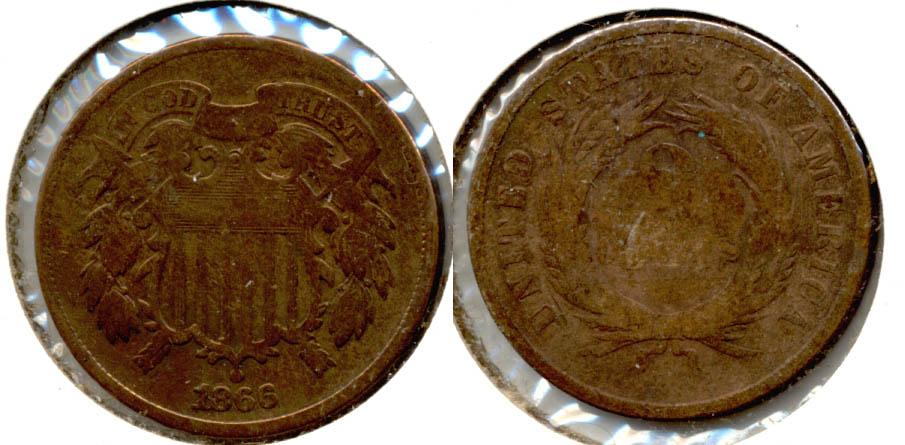 1866 Two Cent Piece VG-8 b Cleaned Retoned