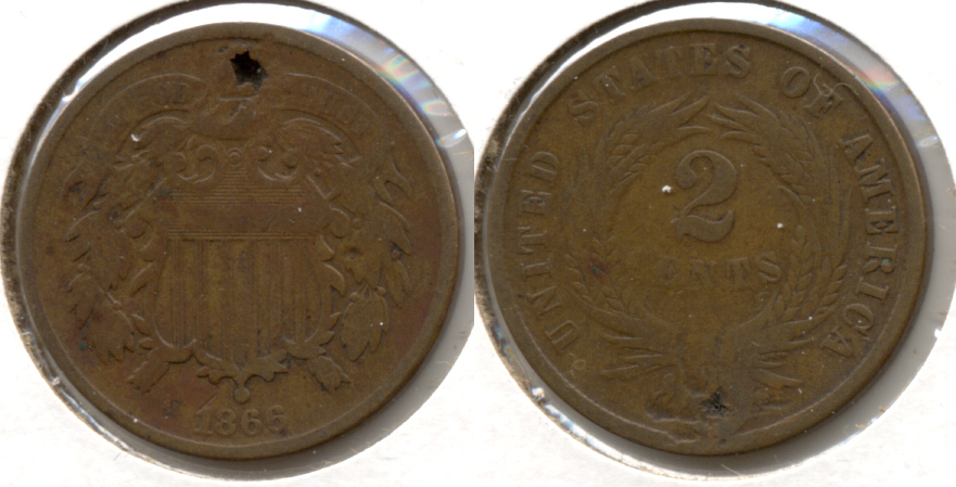 1866 Two Cent Piece VG-8 c Holed