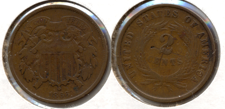 1866 Two Cent Piece VG-8 d Reverse Scratches