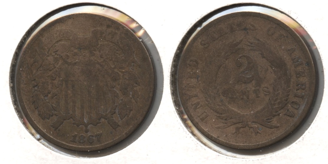 1867 Two Cent Piece Good-4 #g Cleaned