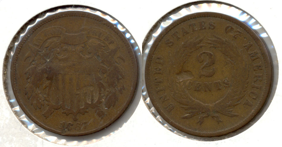 1867 Two Cent Piece VG-10 Reverse Hit