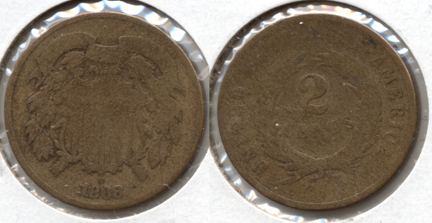 1868 Two Cent Piece AG-3 Cleaned