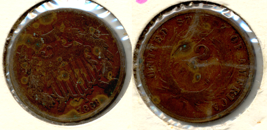1868 Two Cent Piece Good-4 b Green Spots