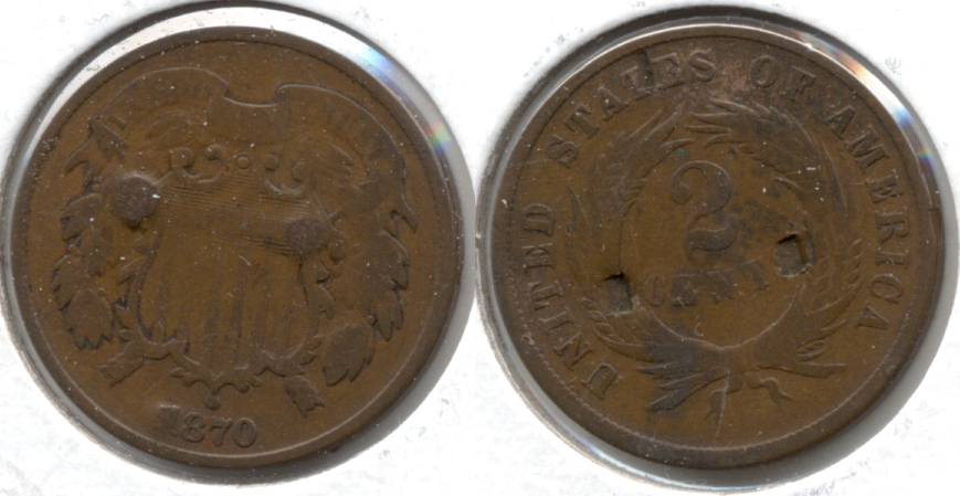 1870 Two Cent Piece Good-4 c Reverse Hits