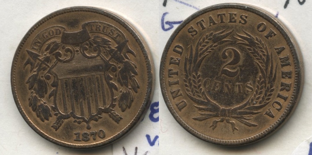 1870 Two Cent Piece VG-8 #b Cleaned