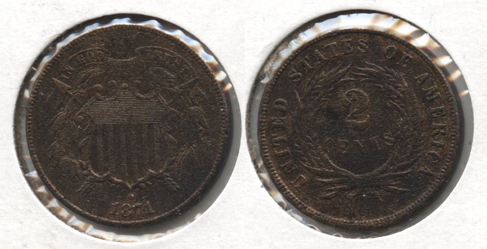 1871 Two Cent Piece AU-50 Porous